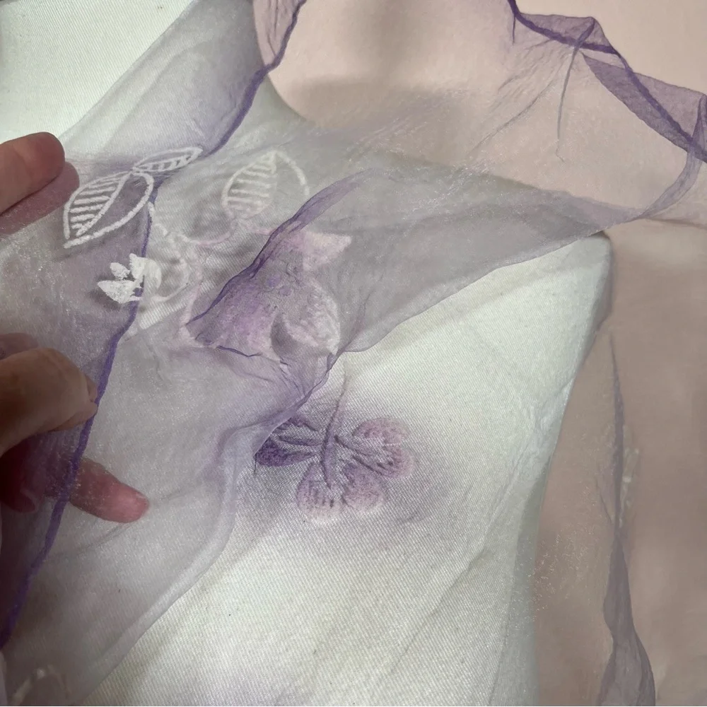 Vintage 1960 70’ semi sheer purple white flocked cottagecore floral Scarf